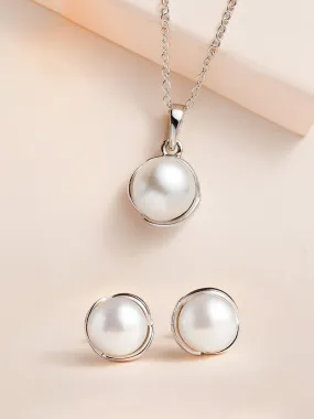 Pure Silver Freshwater Pearl Flower Necklace Set At Ornate Jewels