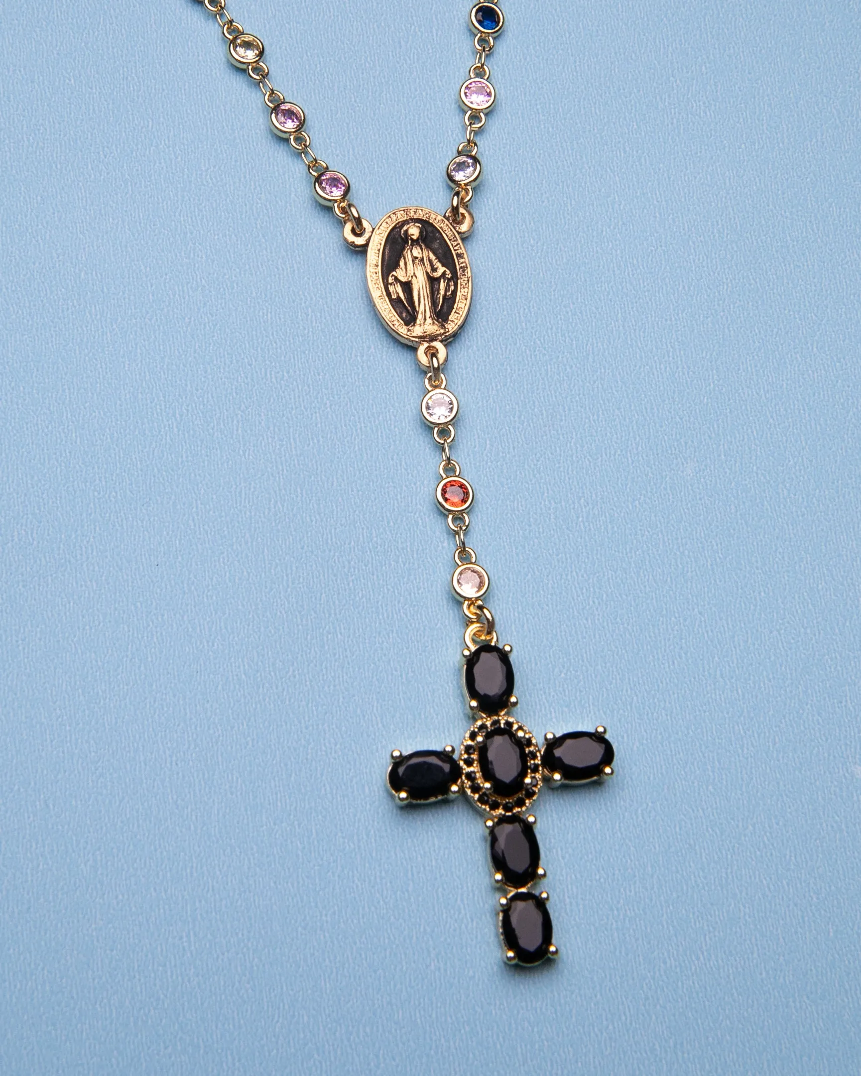 Rainbow Circle Black Cross Rosary