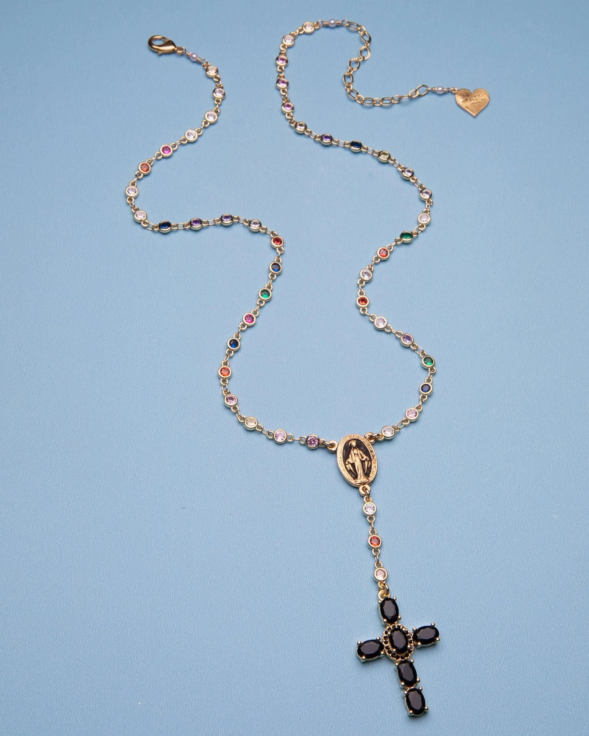 Rainbow Circle Black Cross Rosary