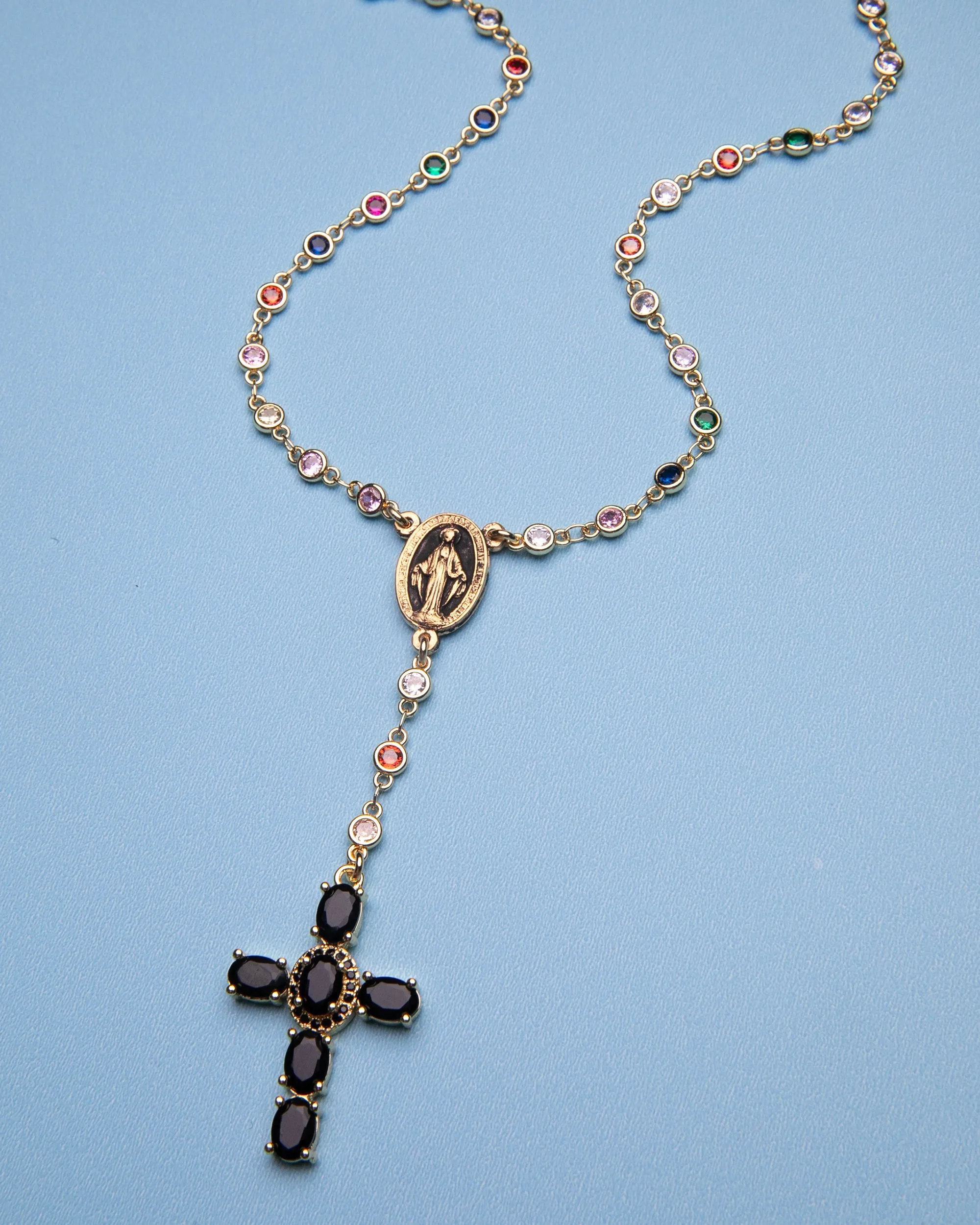 Rainbow Circle Black Cross Rosary