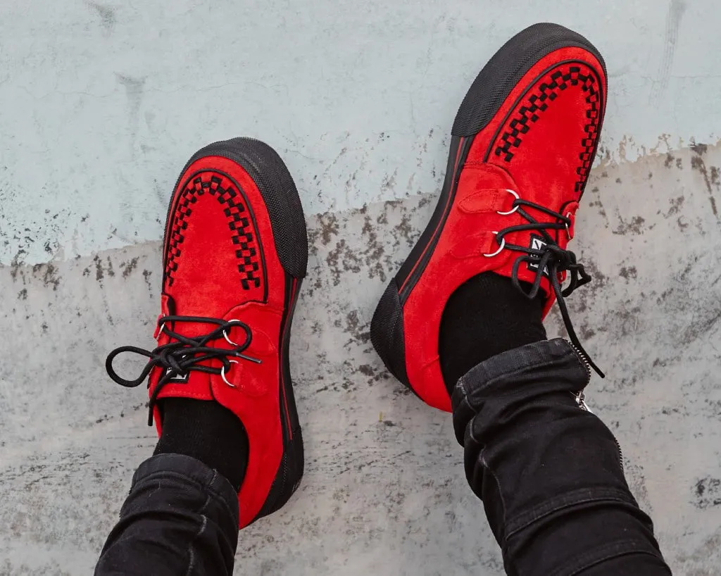 Red Faux Suede Platform Creeper Sneaker