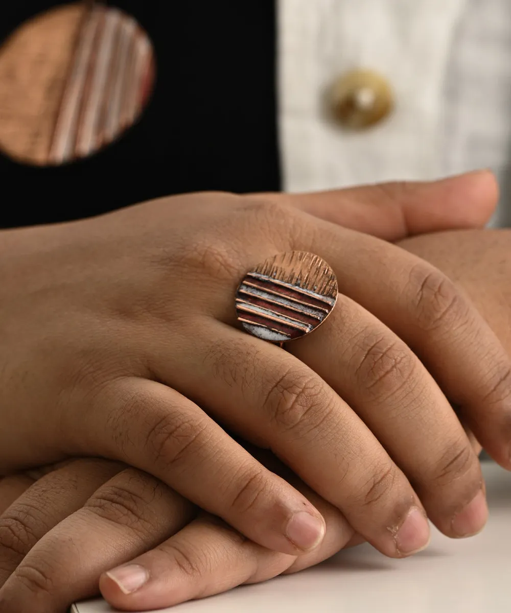 Red handcrafted copper enamel ring