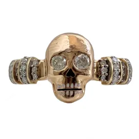 reimagined V I N T A G E // memento mori grin / solid 10k and diamond fraternal skull pin conversion ring / size 7