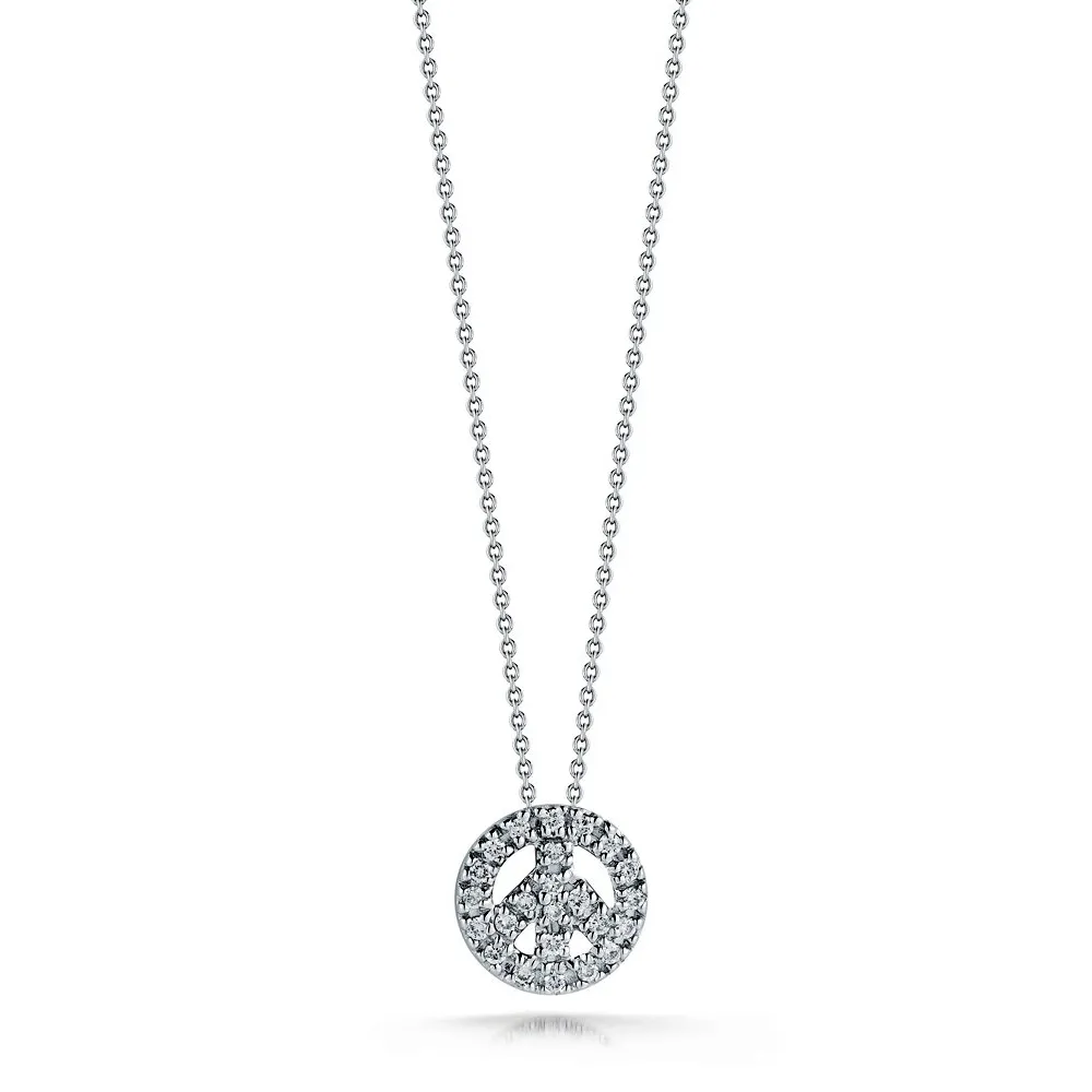 Roberto Coin Tiny Treasures Diamond Baby Peace Sign Necklace White Gold