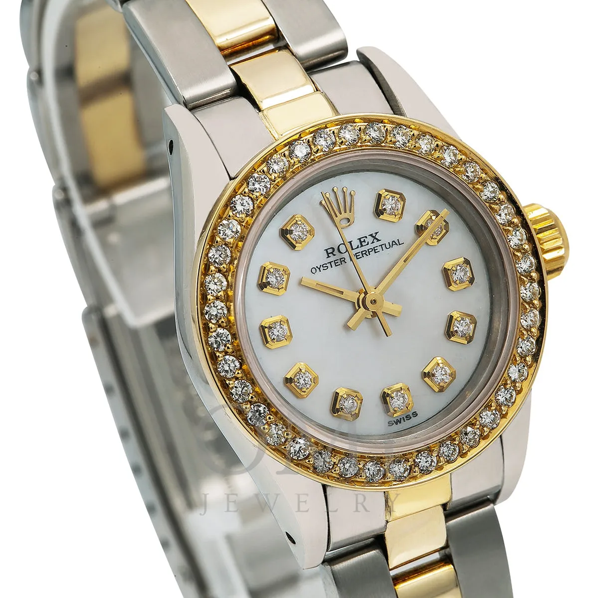 Rolex Oyster Perpetual Diamond Watch  26m, White Diamond Dial With 0.90 CT Diamonds