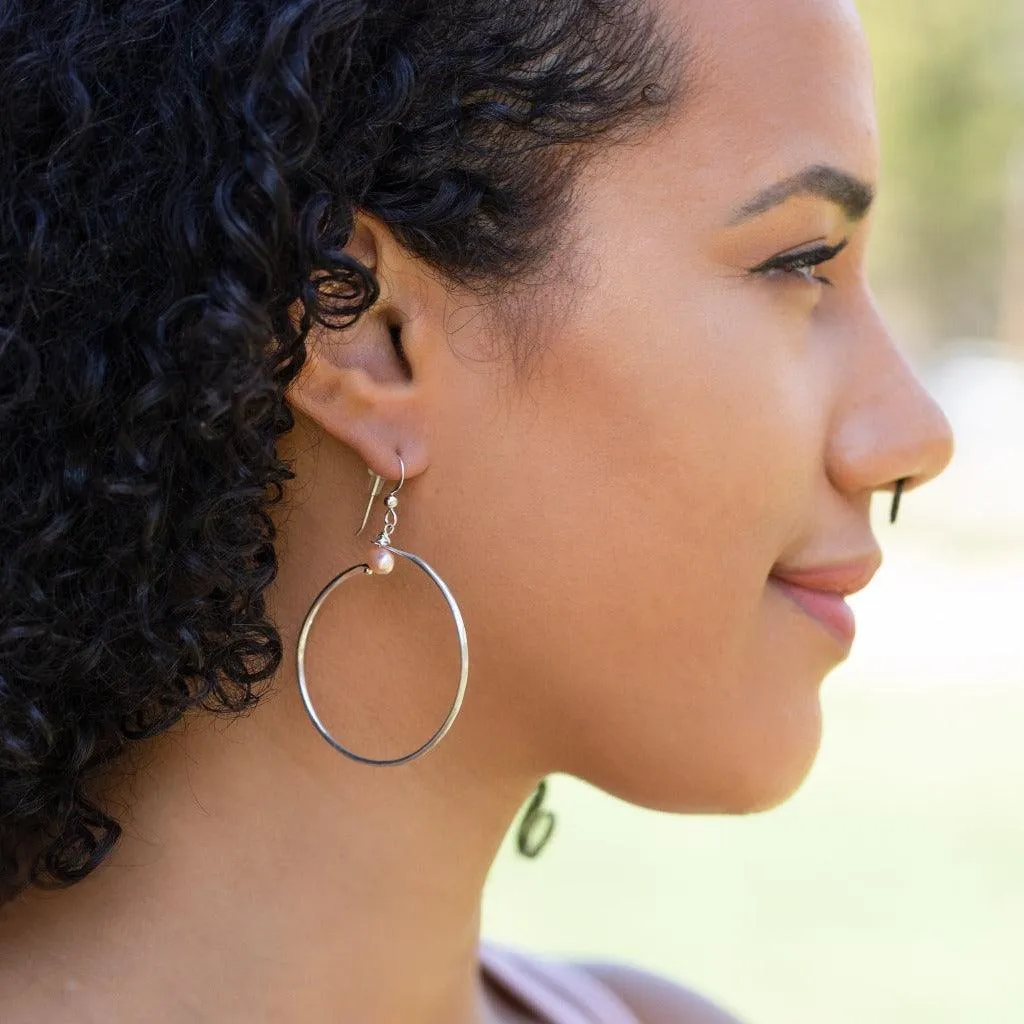 Rose Pearl and Hoop Earrings in Sterling Silver