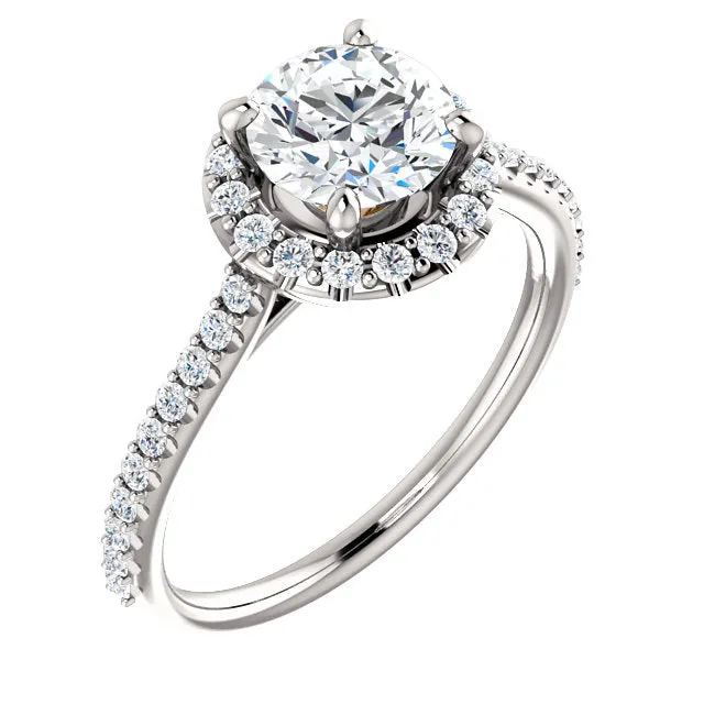 Dazzling Round Halo Diamond-Studded Shank Setting