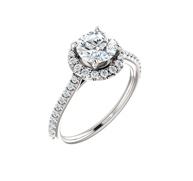 Dazzling Round Halo Diamond-Studded Shank Setting