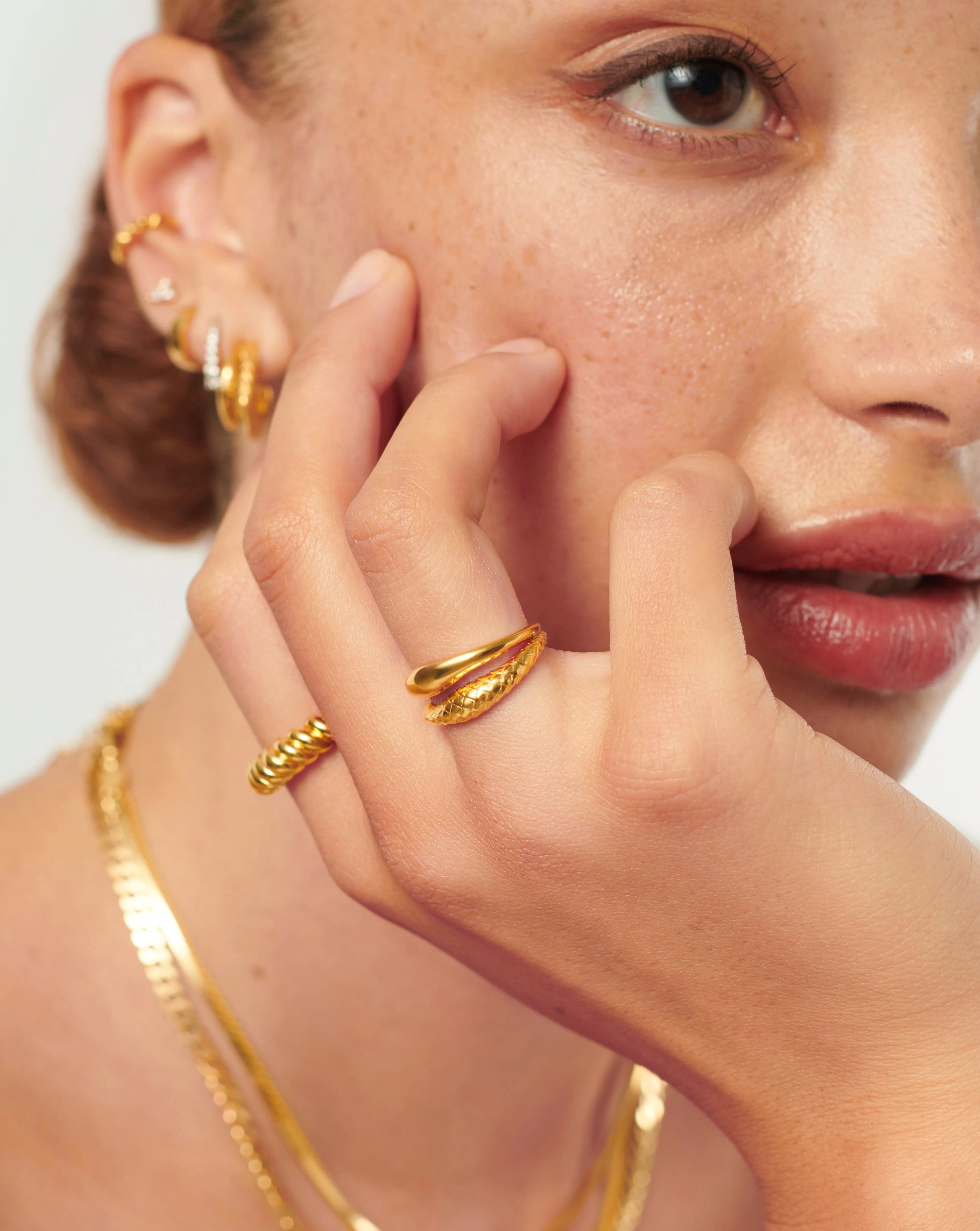 Serpent Textured Double Stacking Ring | 18ct Gold Plated Vermeil