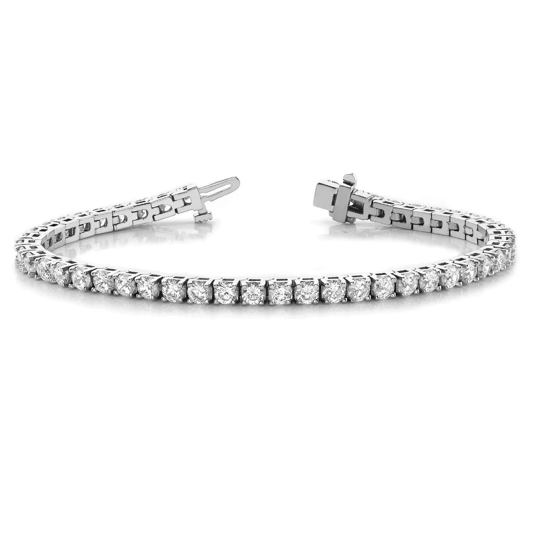 Single Row Four Prong Set Round Diamond Tennis Bracelet 18K Gold