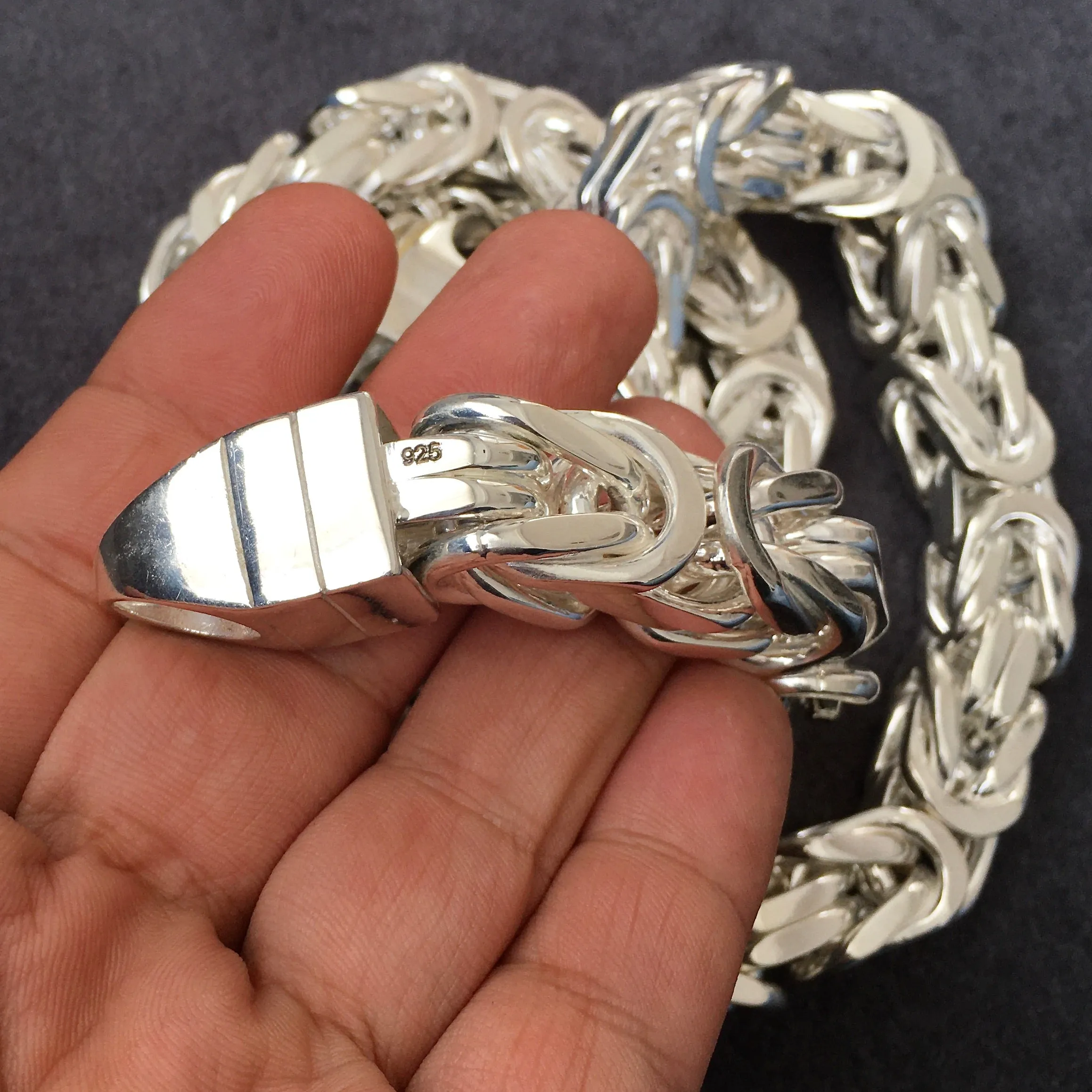 Solid Sterling Silver Byzantine King's Chain Necklace 15x15mm Thick Heavy Unique Men's Jewelry 750 g solid silver