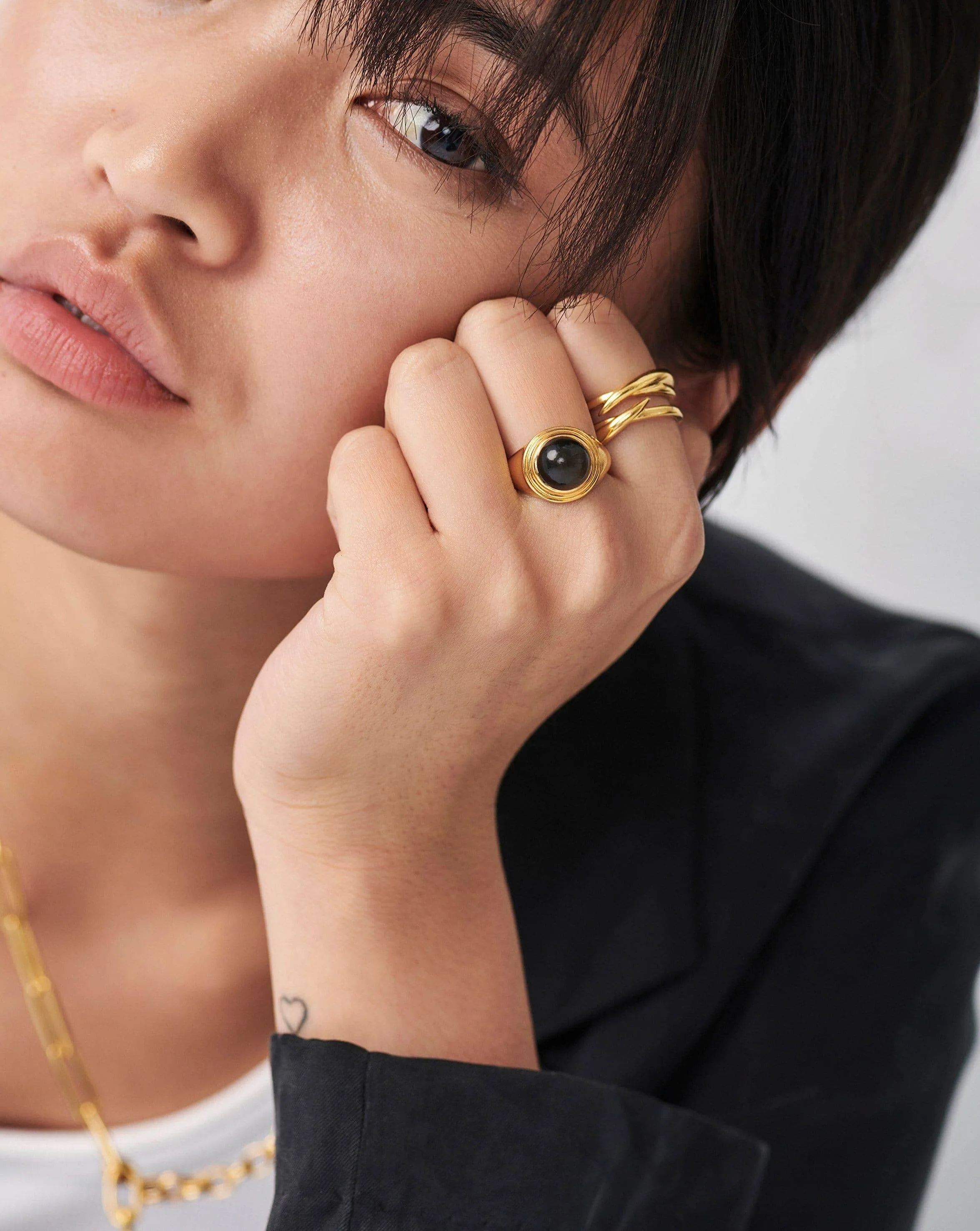 Sphere Ridge Ring | 18ct Gold Plated/Black Onyx