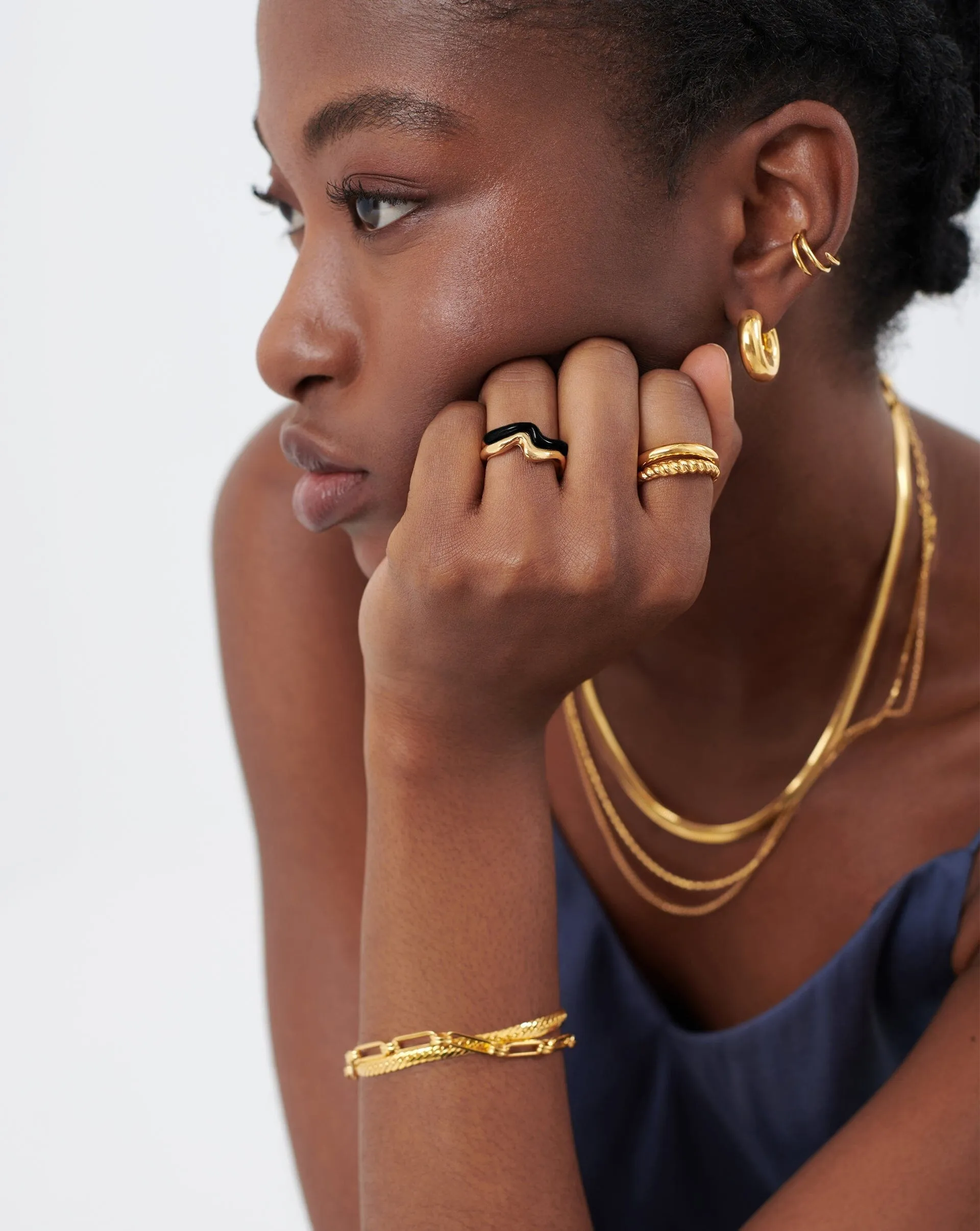 Squiggle Curve Two Tone Enamel Stacking Ring | 18ct Gold Plated Vermeil/Black