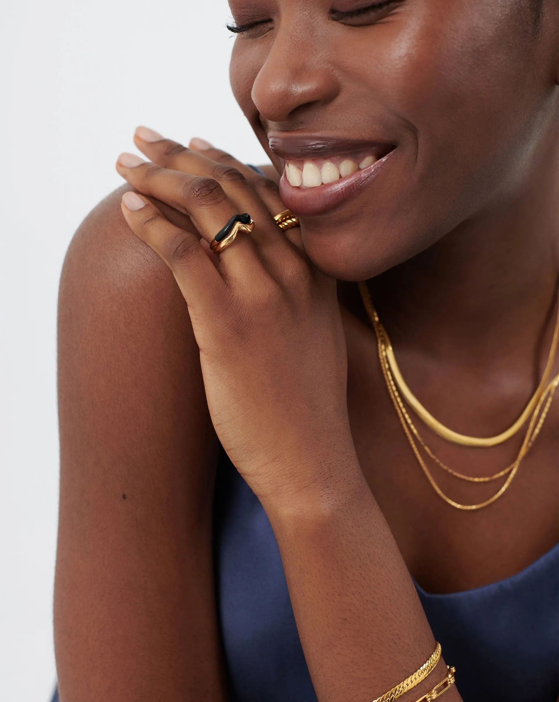 Squiggle Curve Two Tone Enamel Stacking Ring | 18ct Gold Plated Vermeil/Black