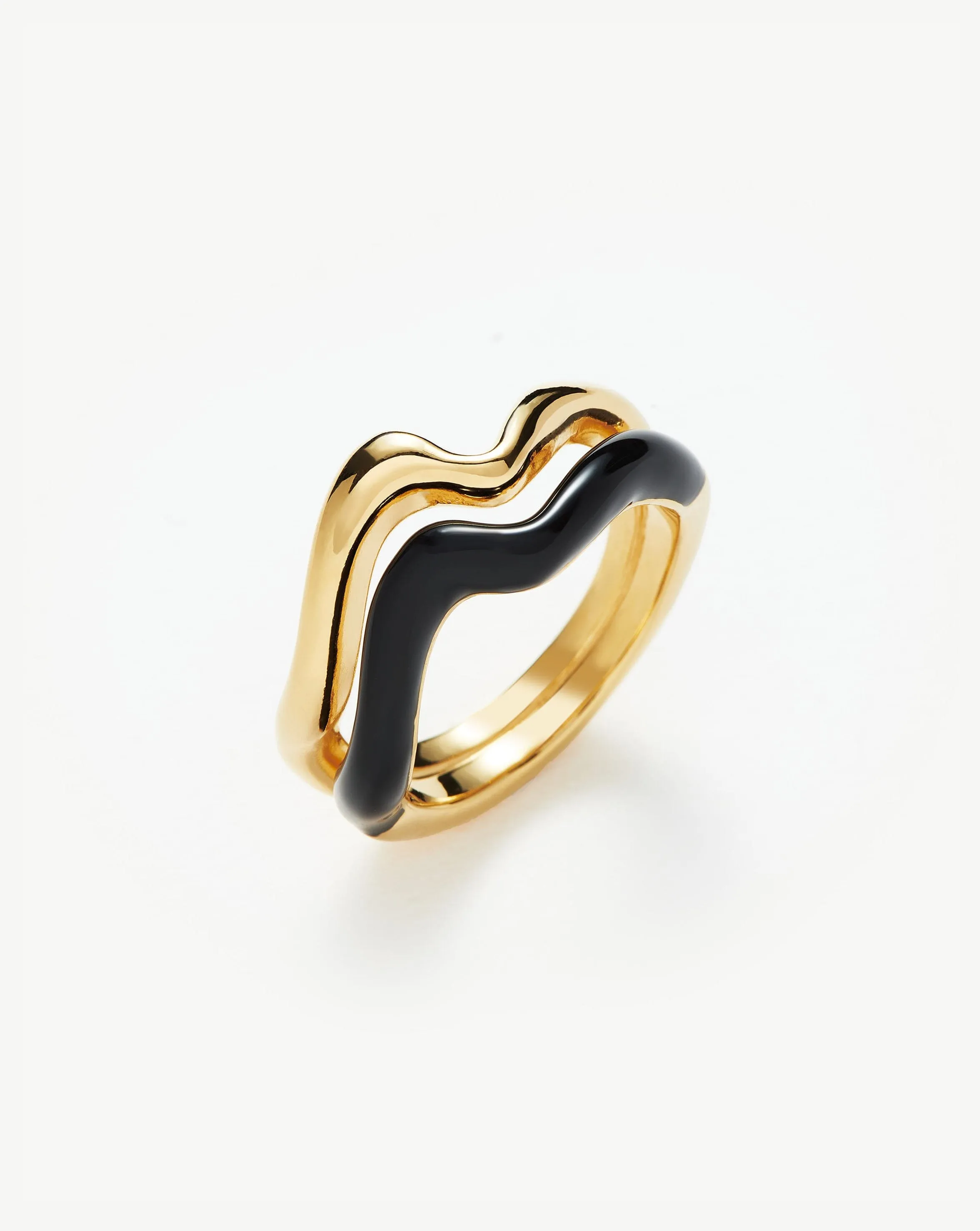 Squiggle Curve Two Tone Enamel Stacking Ring | 18ct Gold Plated Vermeil/Black