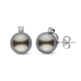 Starlight Collection 10.0-11.0 mm Tahitian Pearl & Diamond Stud Earrings