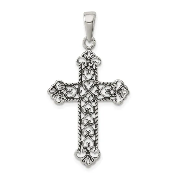 Sterling Silver  Fleur de Lis  Cross Pendant Nrcklace