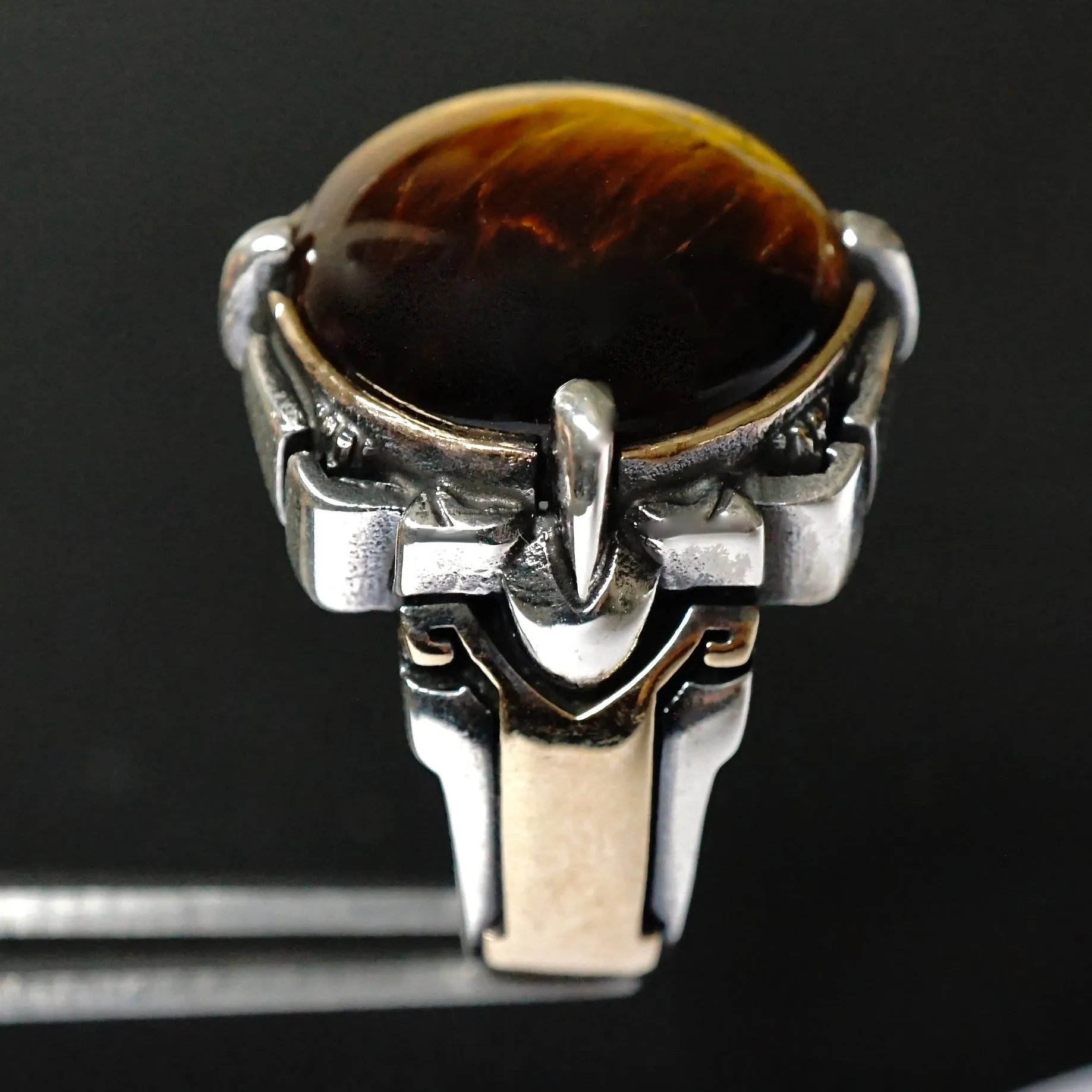 Tiger's Eye Men's Signet Ring 925 Sterling Silver Artisan Handcrafted Jewelry