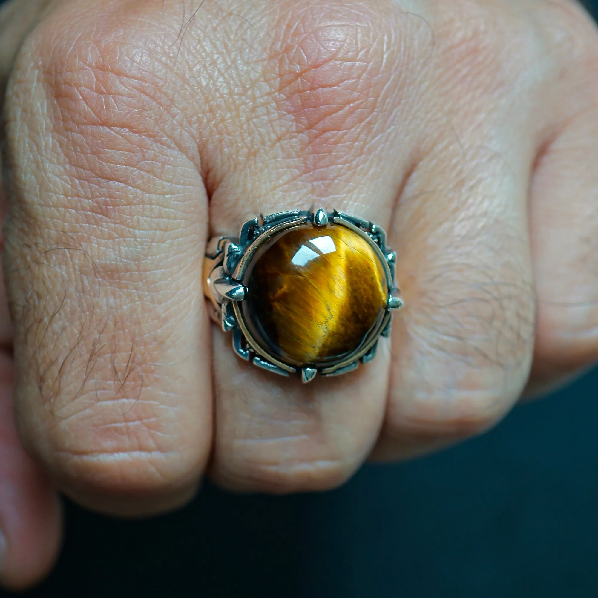 Tiger's Eye Men's Signet Ring 925 Sterling Silver Artisan Handcrafted Jewelry