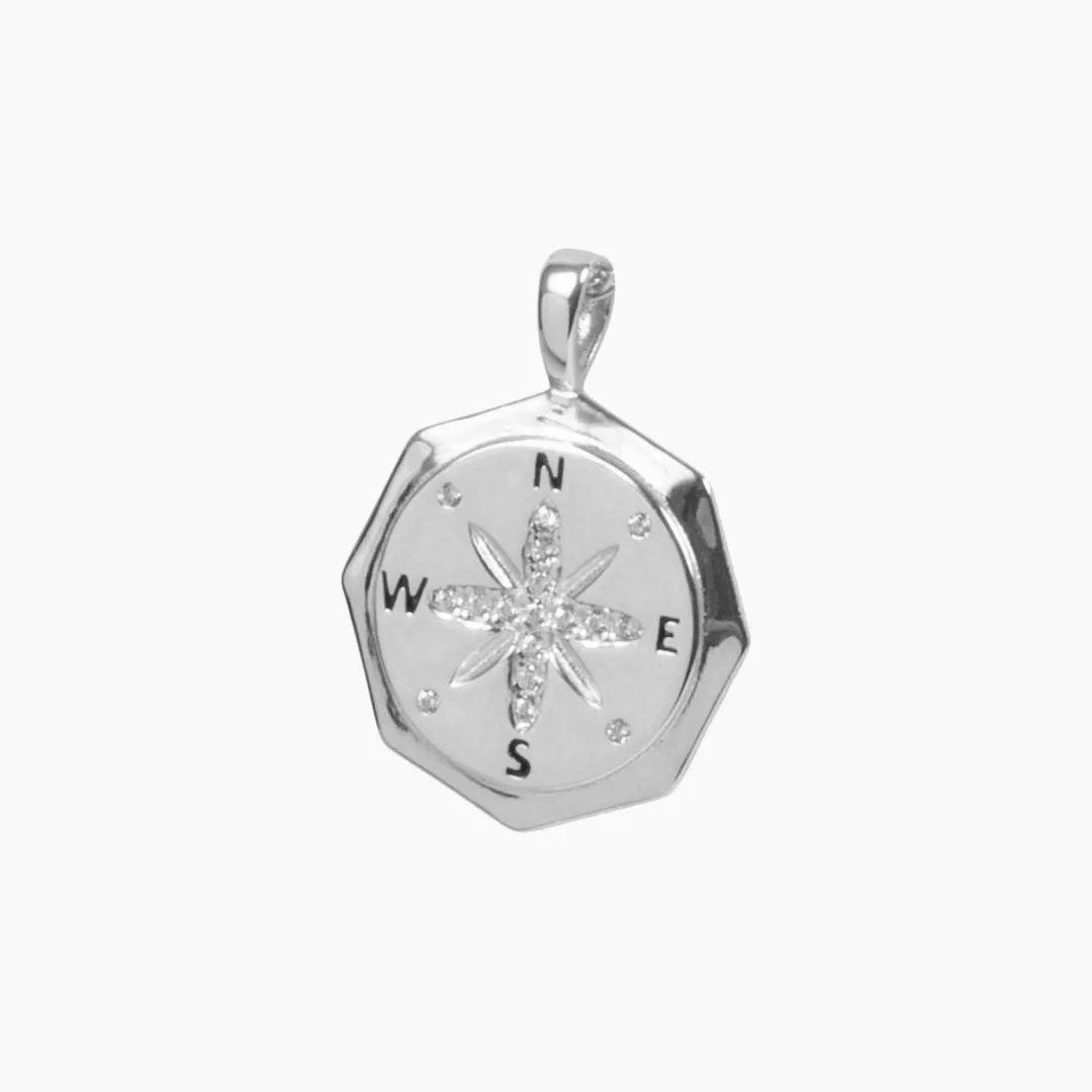 True North Compass Pendant with CZ Accents