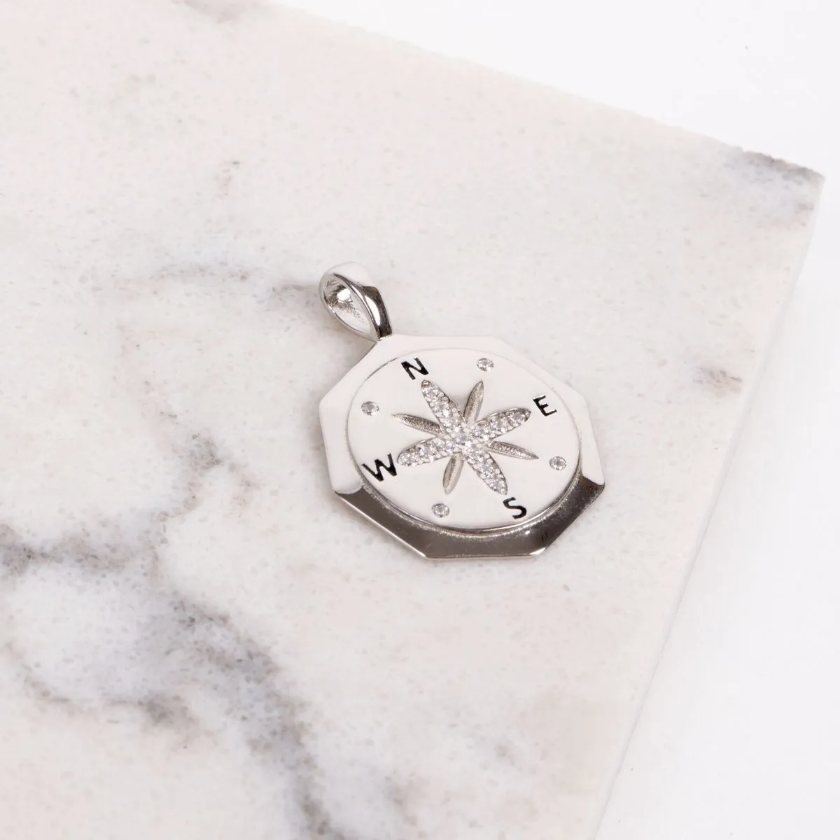 True North Compass Pendant with CZ Accents