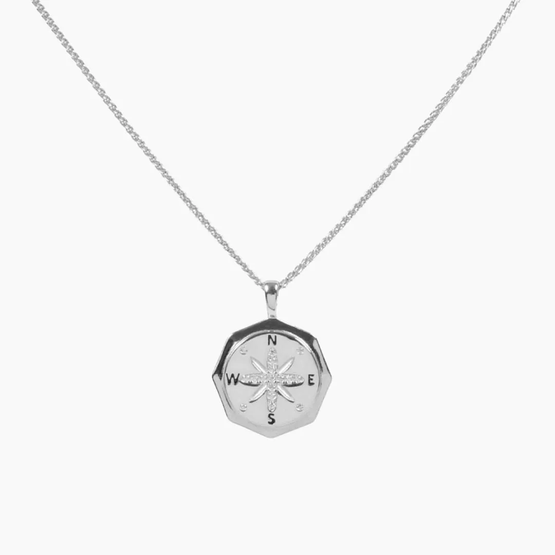 True North Compass Pendant with CZ Accents