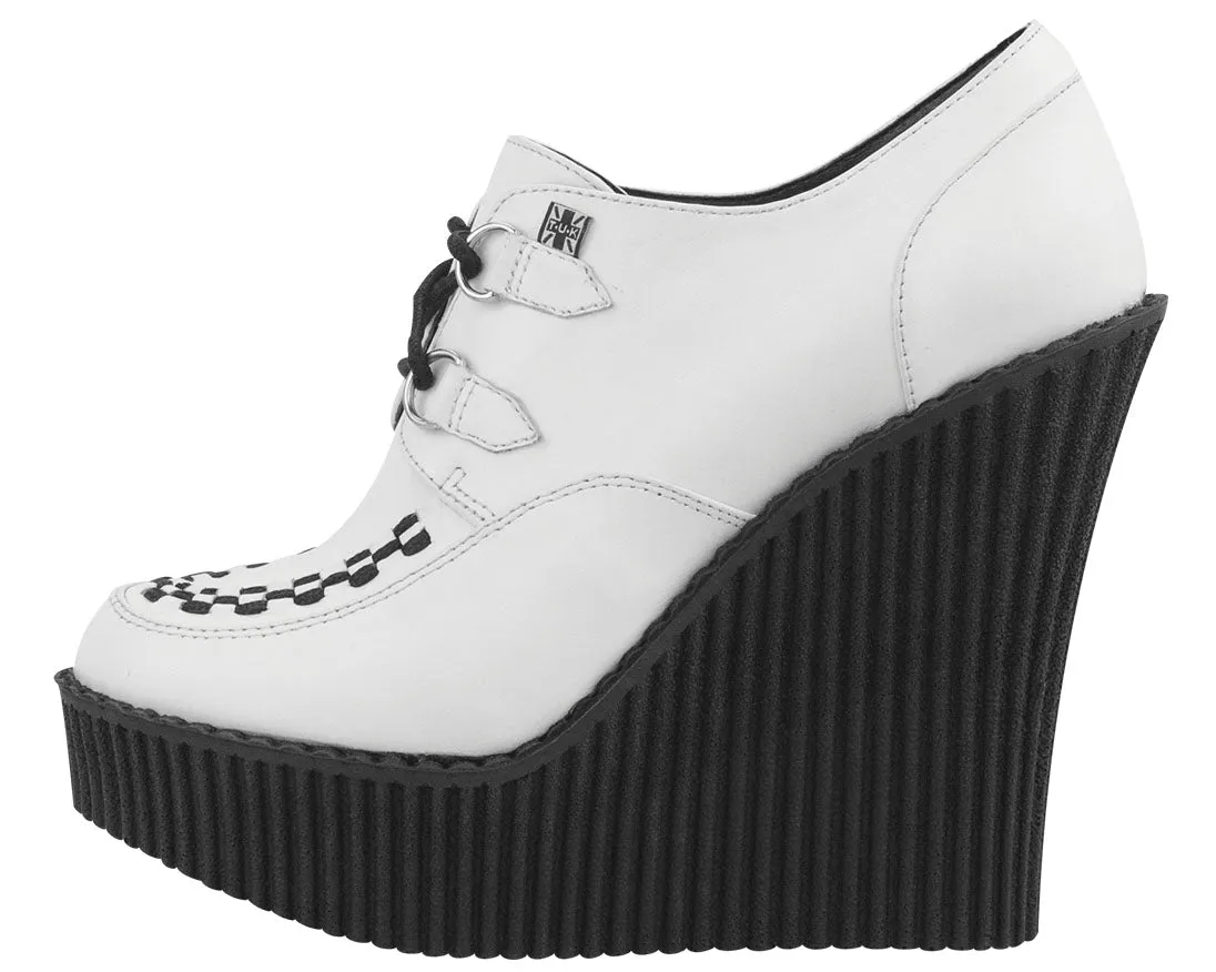 T.U.K White Leather Creeper Wedge