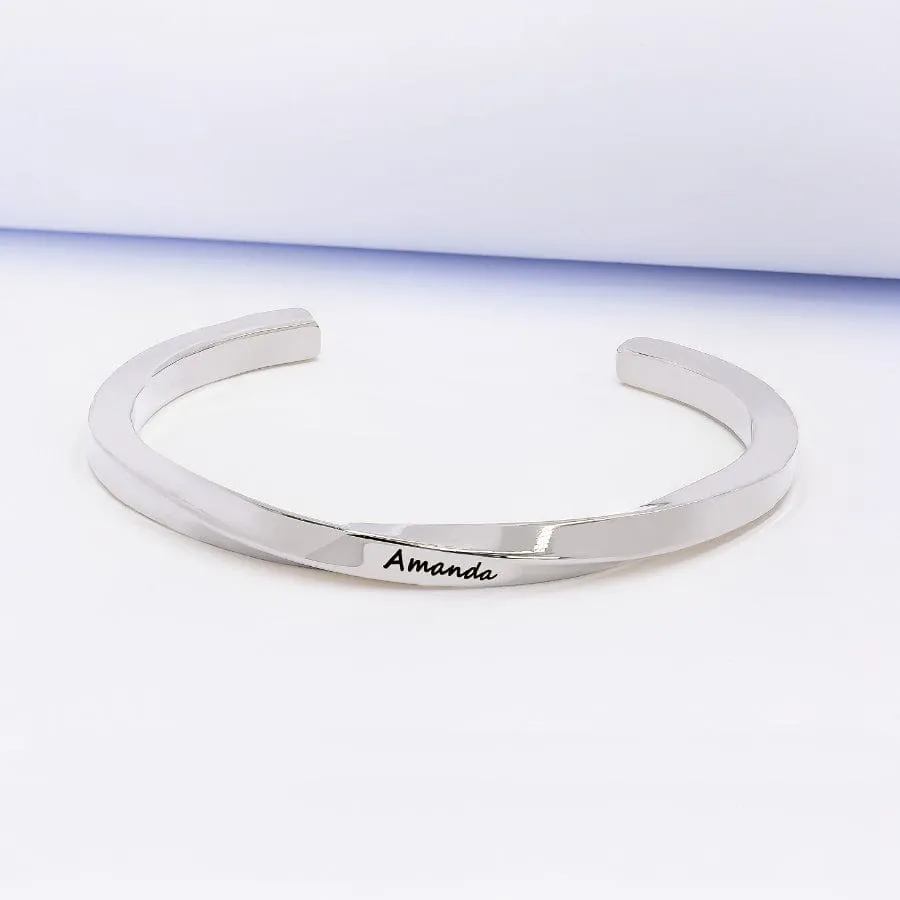 Twisted Engraved Stainless Steel Cuff Bangle