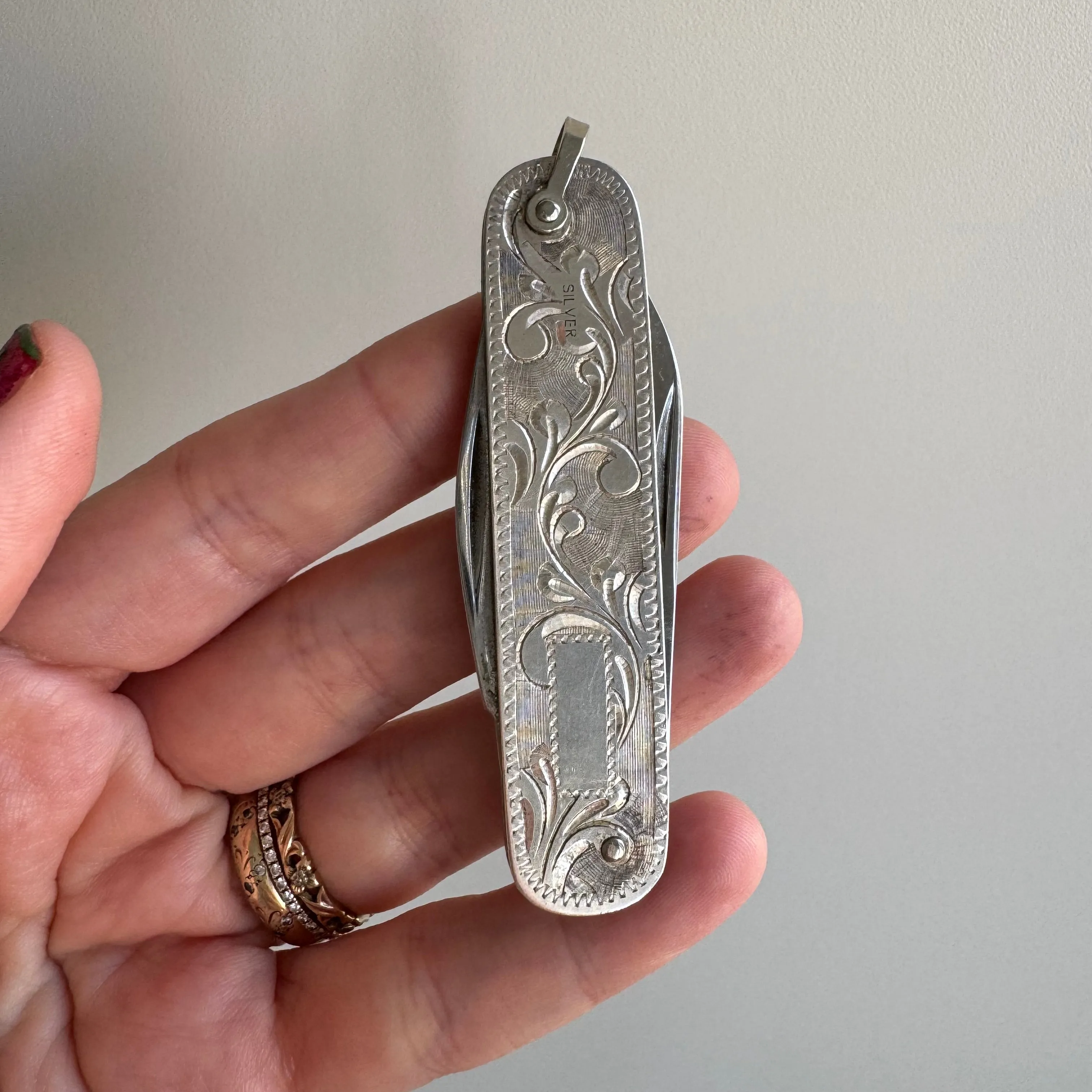 Sterling Silver Engraved Pen Knife Pendant – Practical Vintage Jewelry