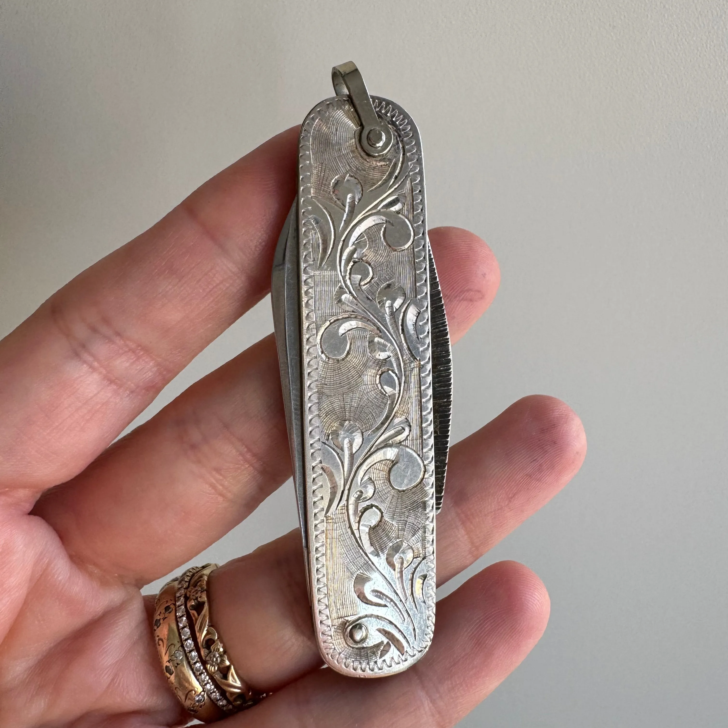 Sterling Silver Engraved Pen Knife Pendant – Practical Vintage Jewelry