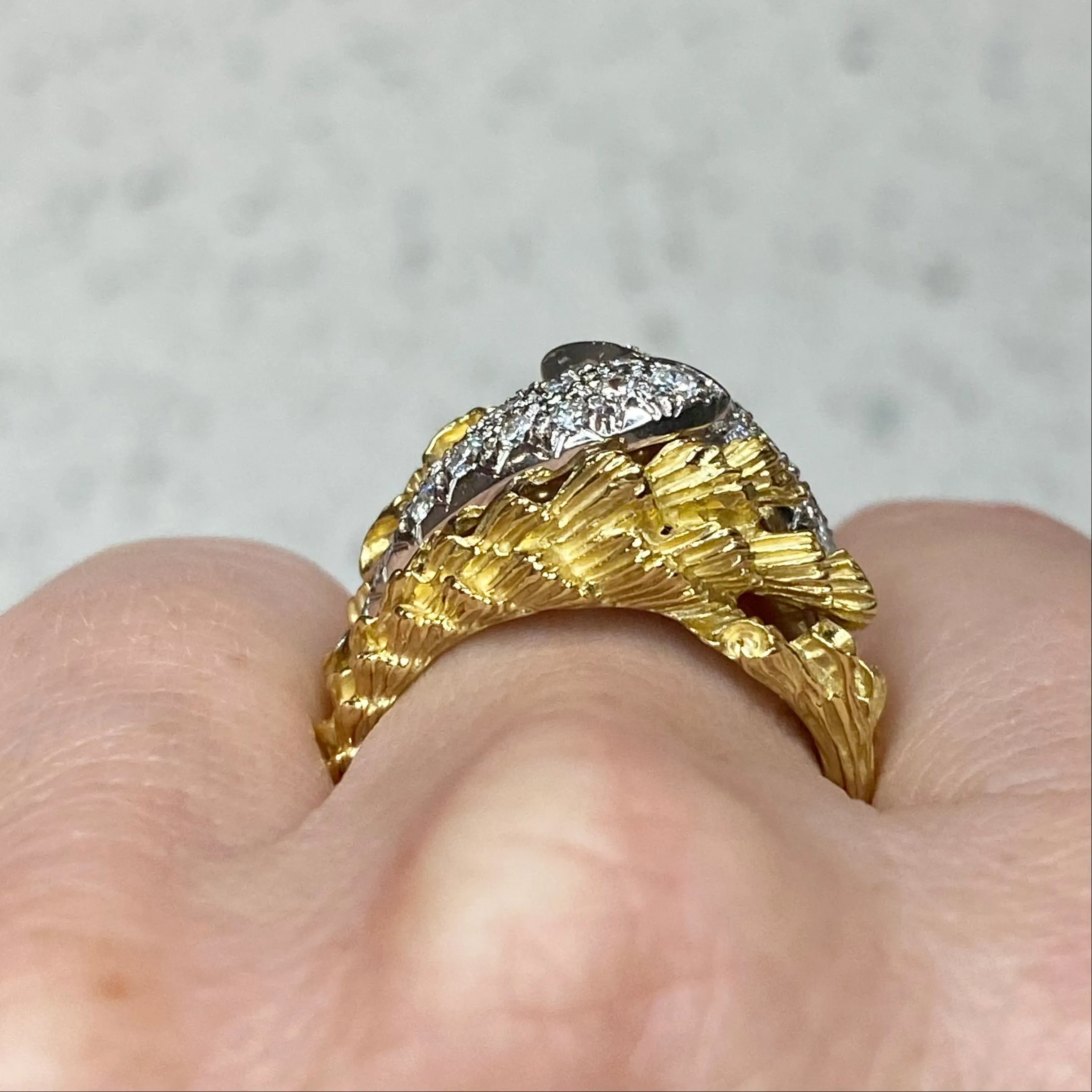 Vintage 18K Gold Textured Diamond Crossover Ring