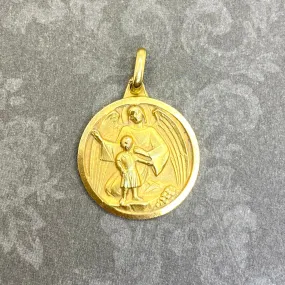 Vintage 18K Yellow Gold Guardian Angel Pendant