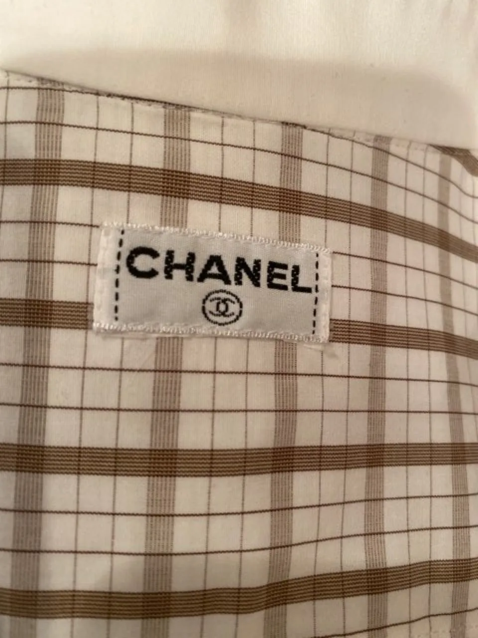 Vintage Chanel Brown Plaid Collar CC Logo Boyfriend Top Blouse US 12