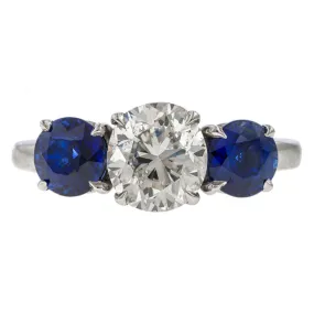 Vintage Cushion Cut Diamond & Sapphire Ring, 1.76ct