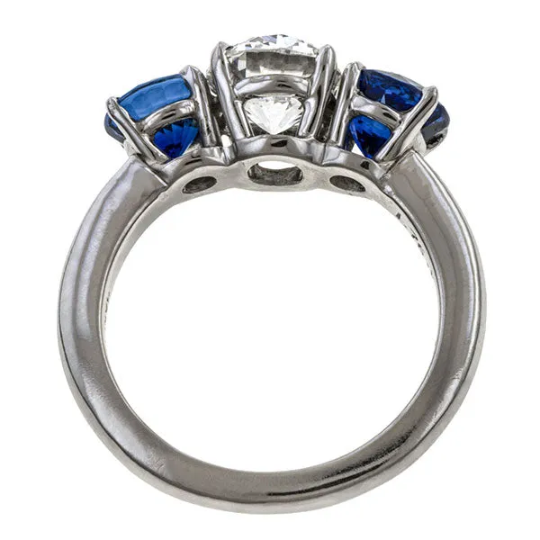 Vintage Cushion Cut Diamond & Sapphire Ring, 1.76ct