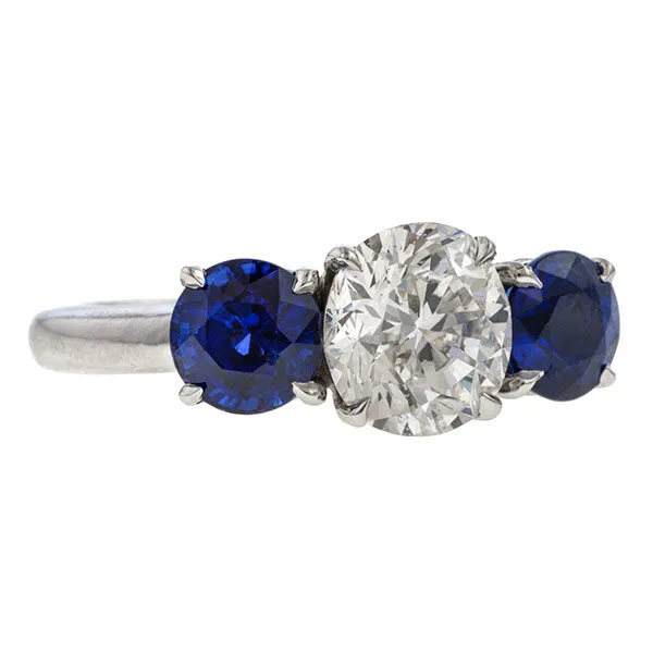 Vintage Cushion Cut Diamond & Sapphire Ring, 1.76ct