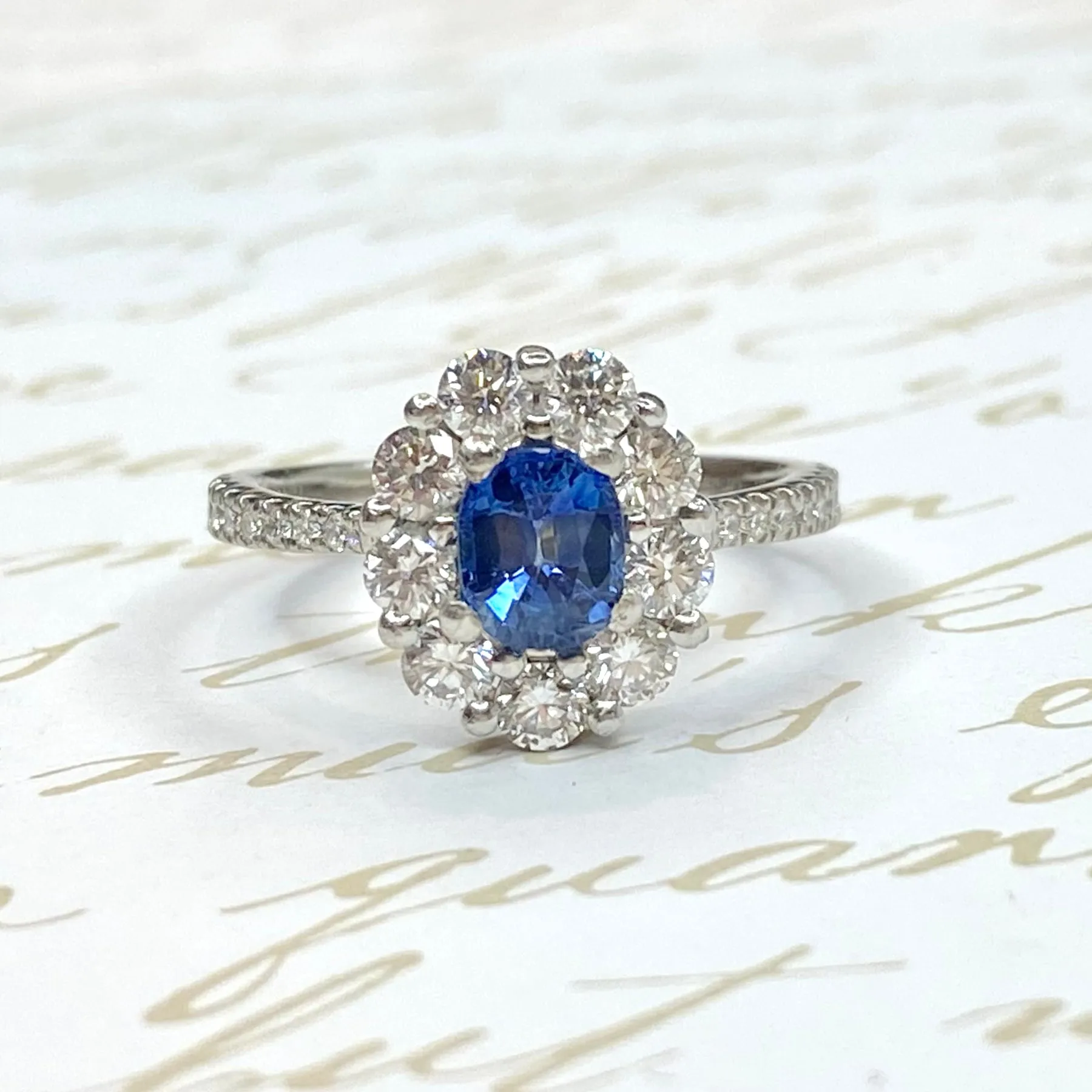 Vintage Platinum Sapphire and Diamond Engagement Ring