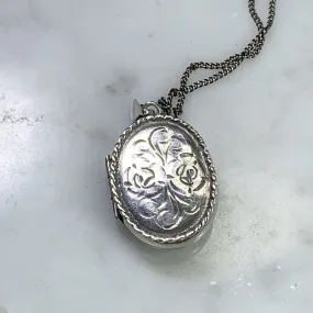 Vintage Sterling Silver Locket. Floral Etched Pendant. Marked 925. Full European Hallmark.